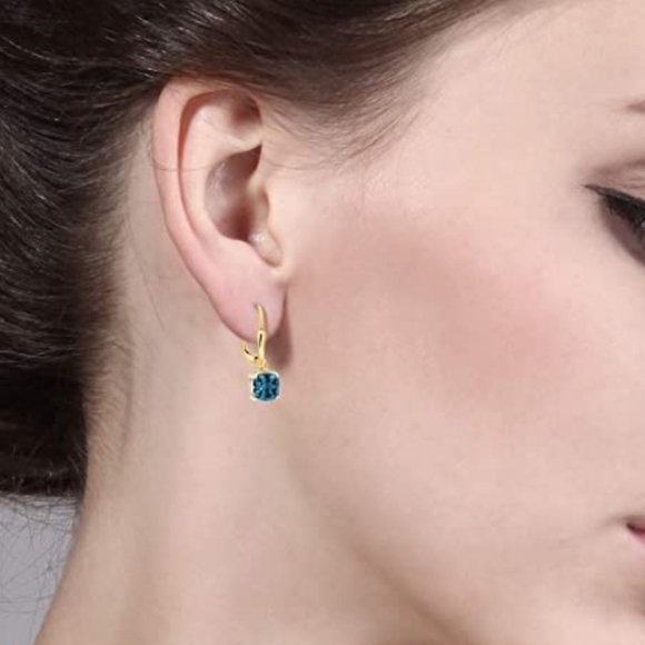 18k Yellow Gold 2.35ct Blue London Topaz Cushion Earrings Silver 925 Anniversary - Picture 3 of 4